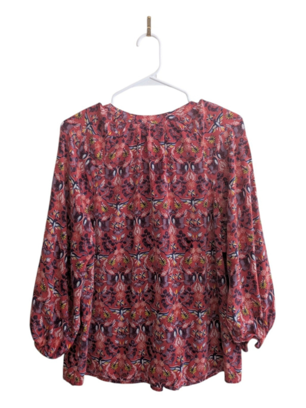 Joie 100% Silk Floral Boho Blouse Red Multicolor Peasant Top Size M - Picture 3 of 6